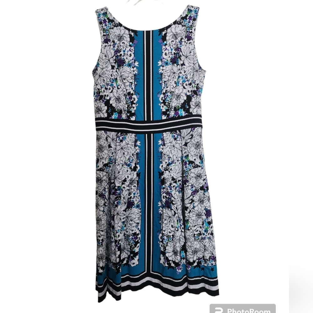 NEW York & Co Blue Black Floral sleeveless dress SZ 8